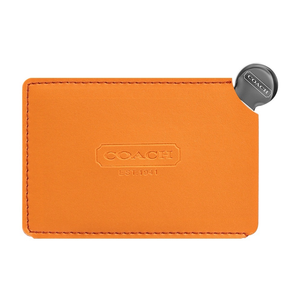 Coach Orange Leather Card Holder with Silver Pull Tab